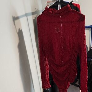 Free People Textured Red Blouse